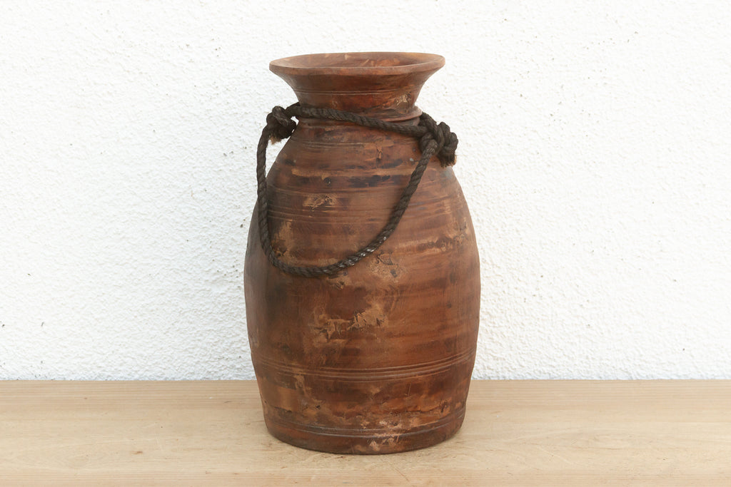 Antique Dark Wood Ghee Pot