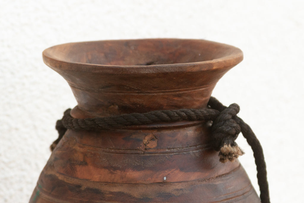 Antique Dark Wood Ghee Pot