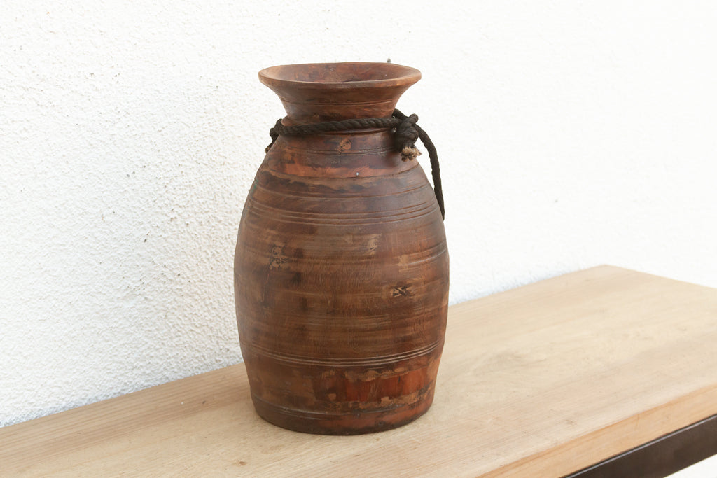 Antique Dark Wood Ghee Pot