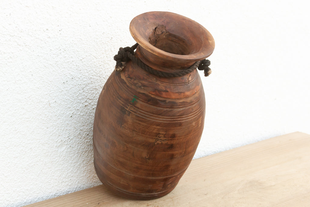 Antique Dark Wood Ghee Pot