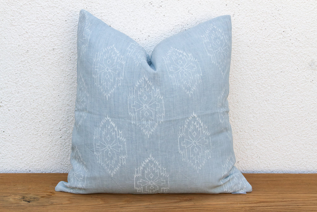 Powder Blue Jaipur Blockprint Linen Pillow Cover (Trade)