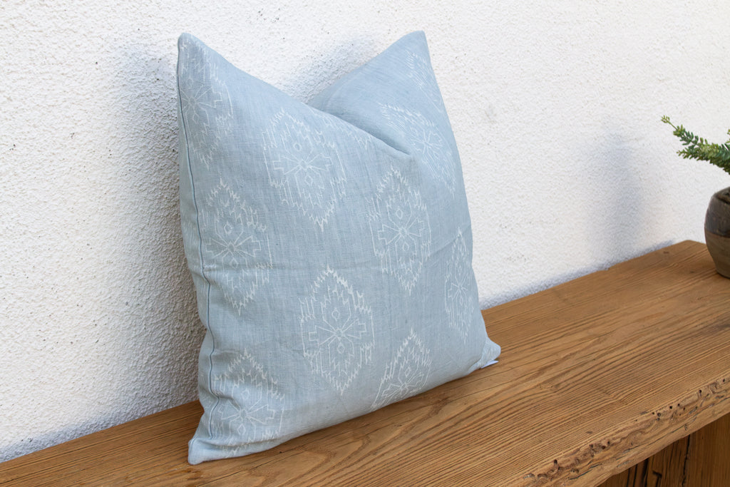 Powder Blue Jaipur Blockprint Linen Pillow Cover (Trade)
