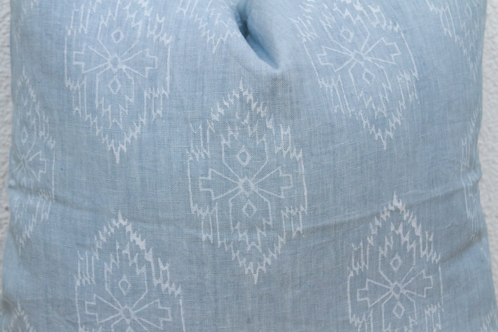 Powder Blue Jaipur Blockprint Linen Pillow Cover (Trade)