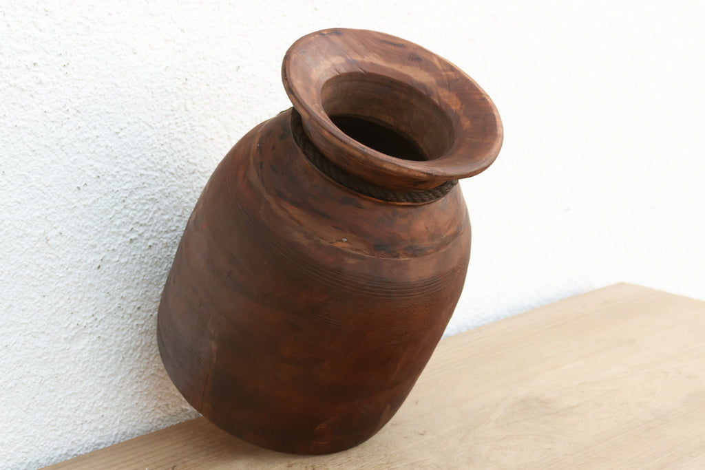 Heavy Rustic Wood Milk Pot