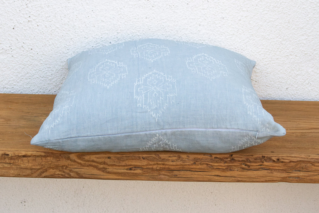 Powder Blue Jaipur Blockprint Linen Pillow Cover (Trade)