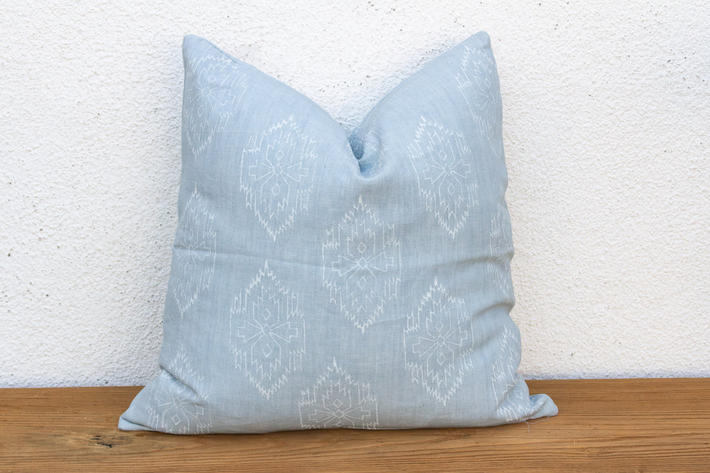 Powder Blue Jaipur Blockprint Linen Pillow Cover (Trade)
