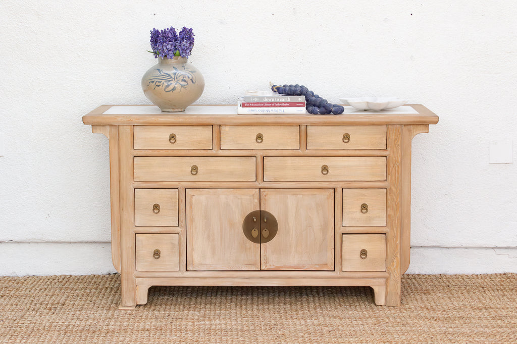 Vintage Ming Style Marble Top Sideboard