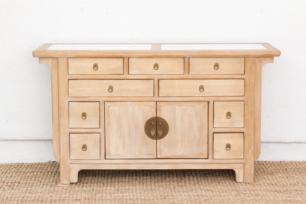 Vintage Ming Style Marble Top Sideboard