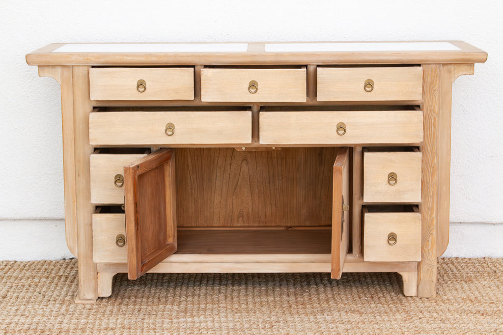 Vintage Ming Style Marble Top Sideboard