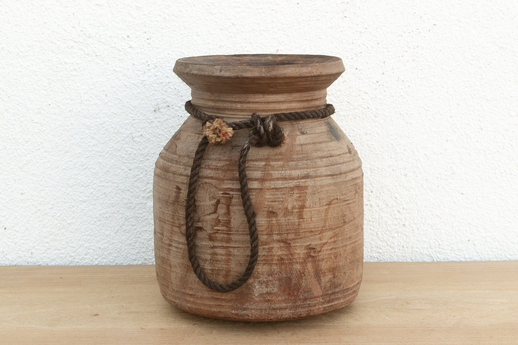 Vintage Bleached Wood Ghee Pot