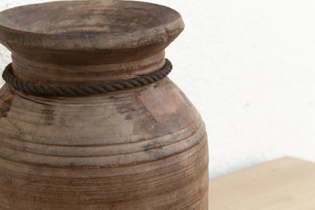 Vintage Bleached Wood Ghee Pot
