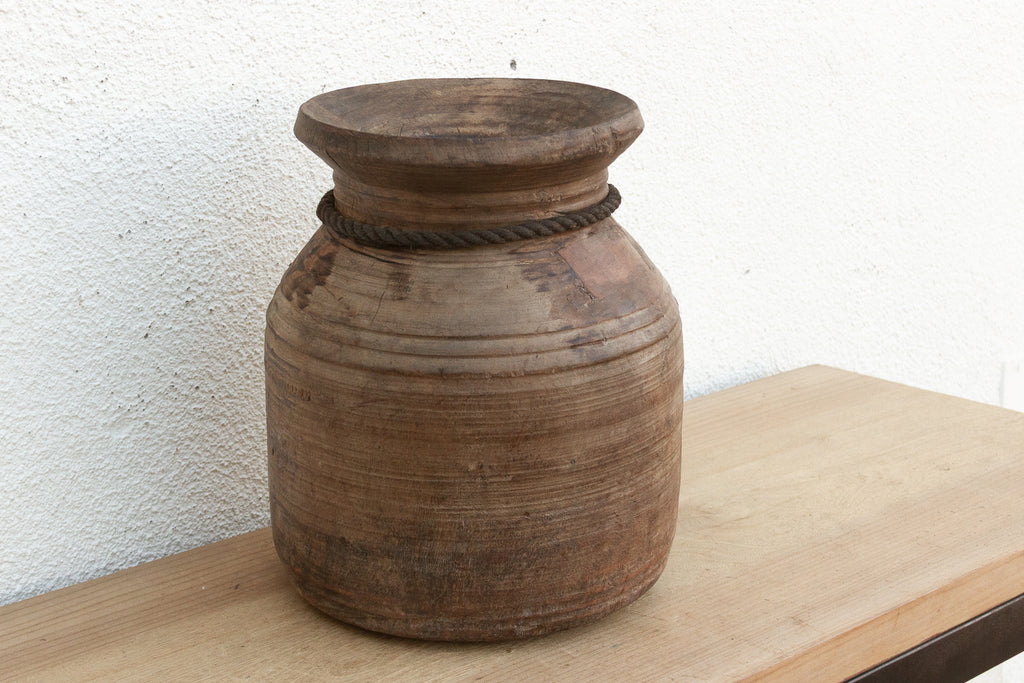 Vintage Bleached Wood Ghee Pot