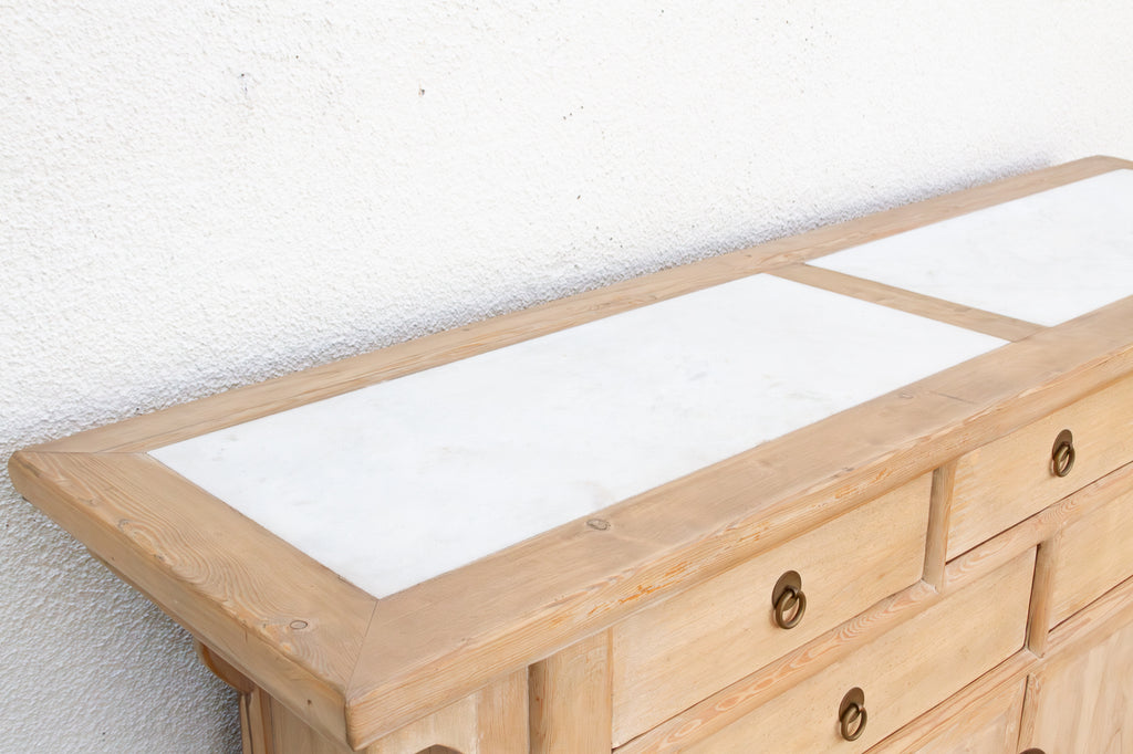 Vintage Ming Style Marble Top Sideboard