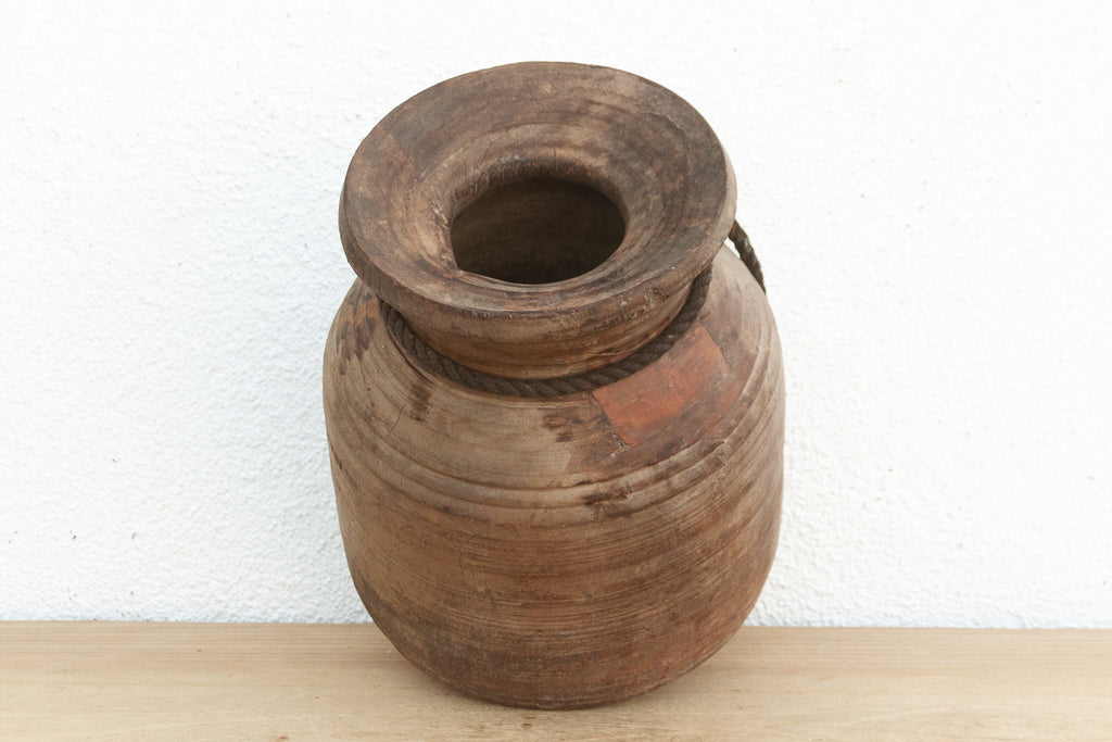 Vintage Bleached Wood Ghee Pot