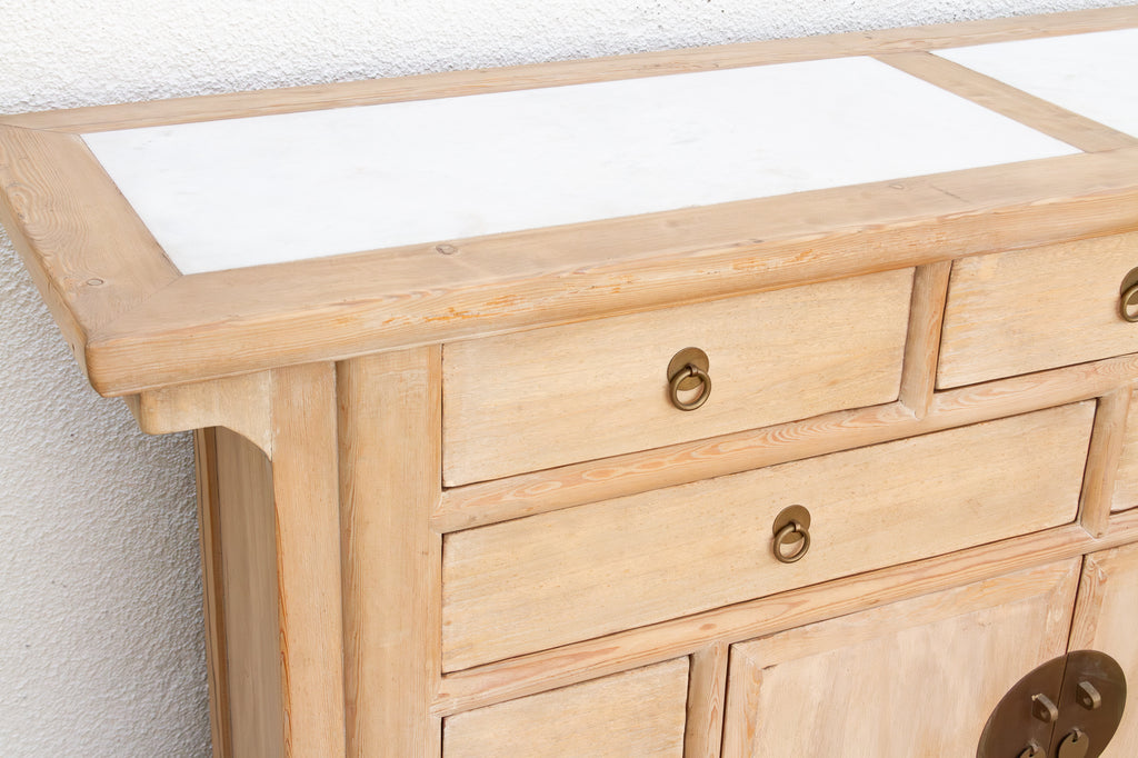 Vintage Ming Style Marble Top Sideboard