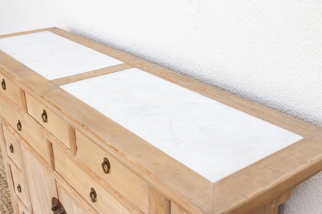 Vintage Ming Style Marble Top Sideboard