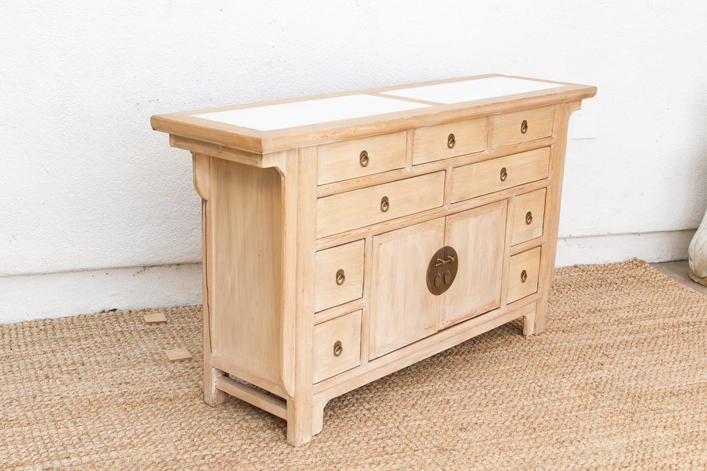 Vintage Ming Style Marble Top Sideboard