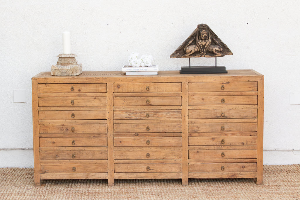 Vintage Bleached Wood 21-Drawer Apothecary Dresser