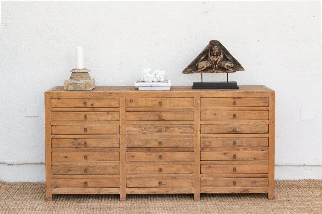 Vintage Bleached Wood 21-Drawer Apothecary Dresser