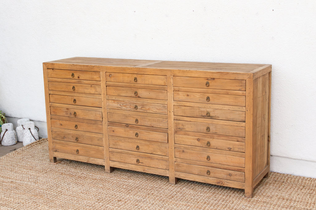 Vintage Bleached Wood 21-Drawer Apothecary Dresser