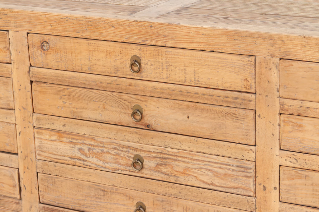 Vintage Bleached Wood 21-Drawer Apothecary Dresser