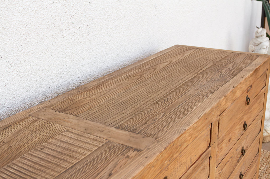 Vintage Bleached Wood 21-Drawer Apothecary Dresser