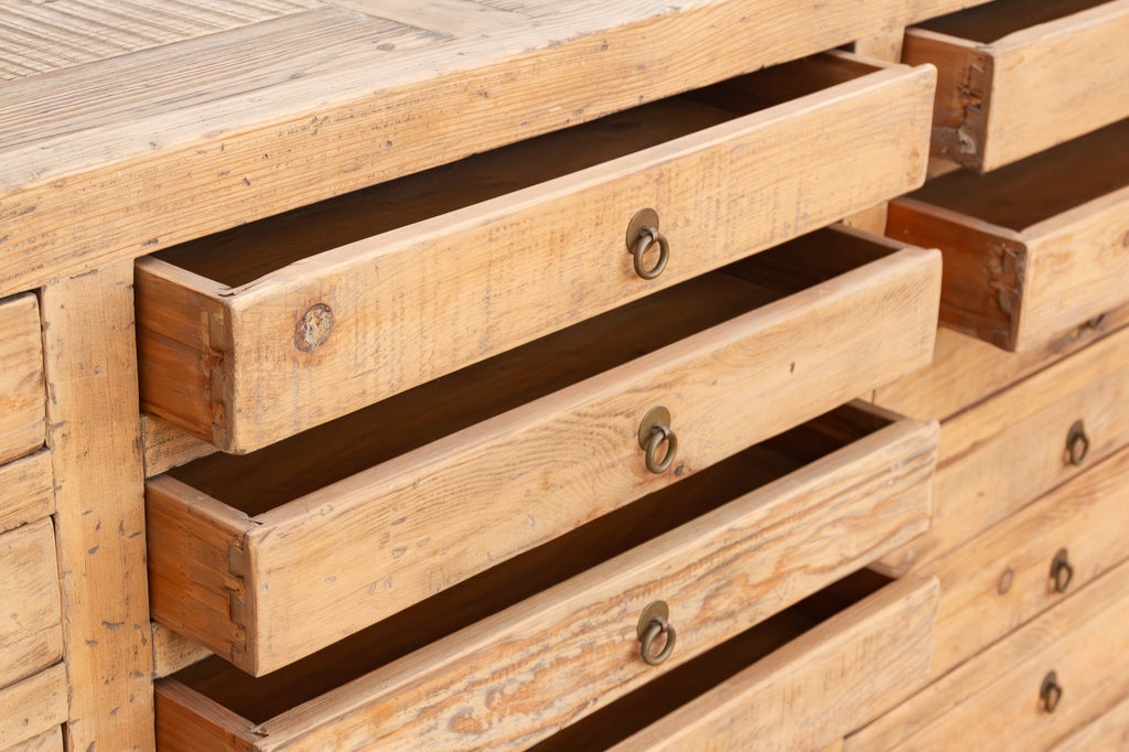 Vintage Bleached Wood 21-Drawer Apothecary Dresser