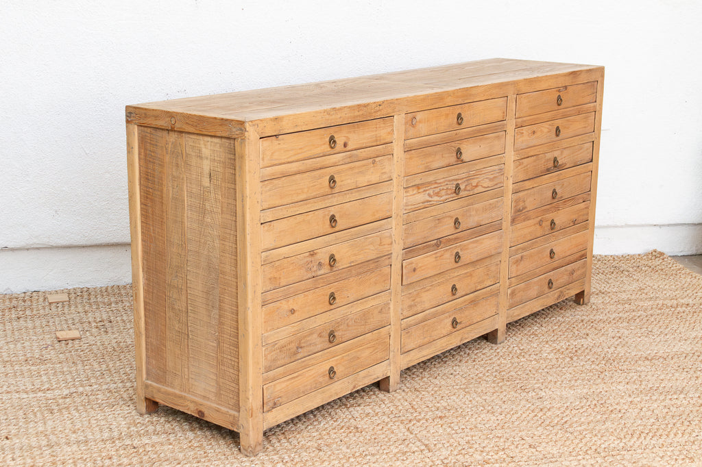 Vintage Bleached Wood 21-Drawer Apothecary Dresser