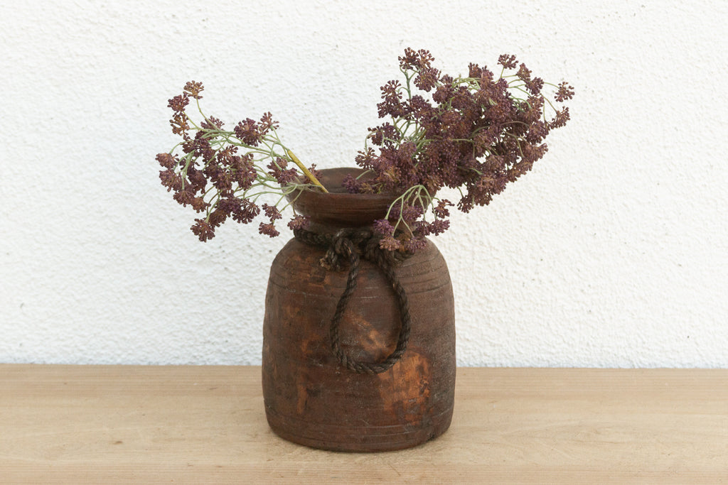 Rustic Petite Wooden Vessel with Rope