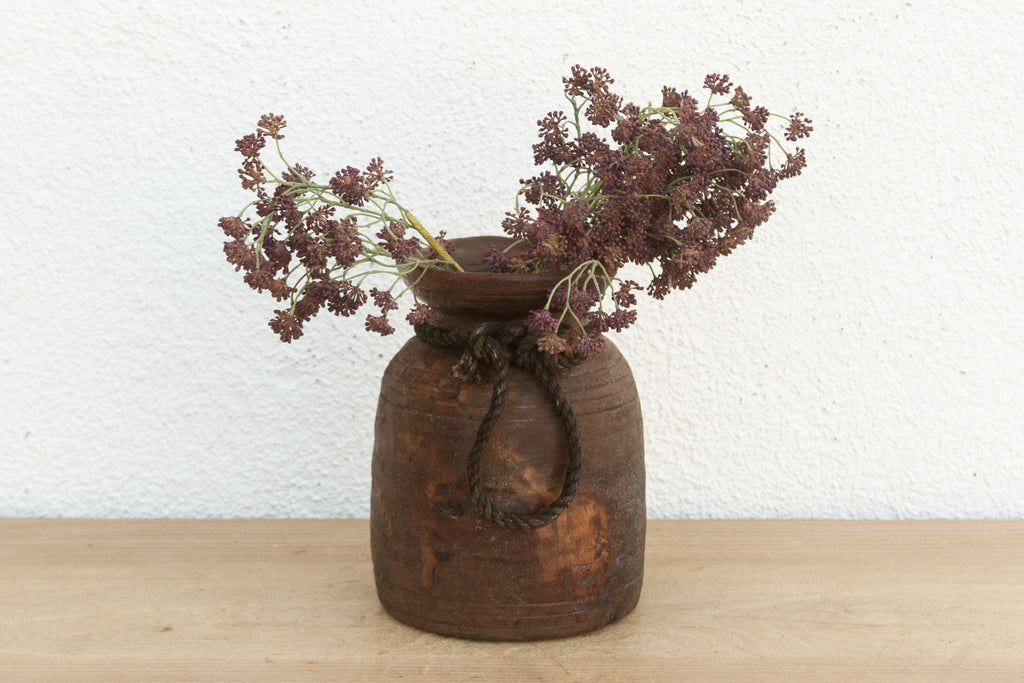 Rustic Petite Wooden Vessel with Rope