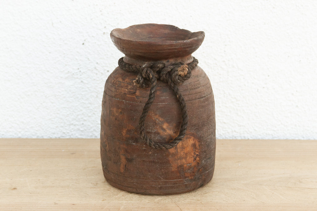 Rustic Petite Wooden Vessel with Rope