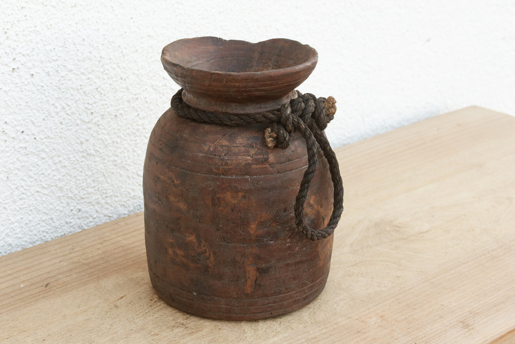 Rustic Petite Wooden Vessel with Rope