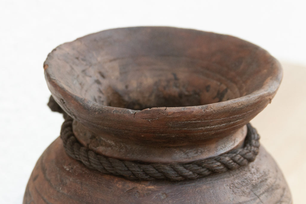 Rustic Petite Wooden Vessel with Rope