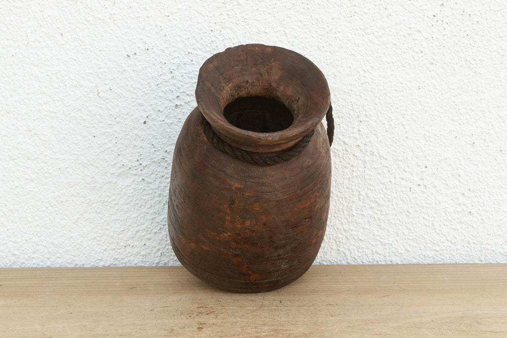 Rustic Petite Wooden Vessel with Rope