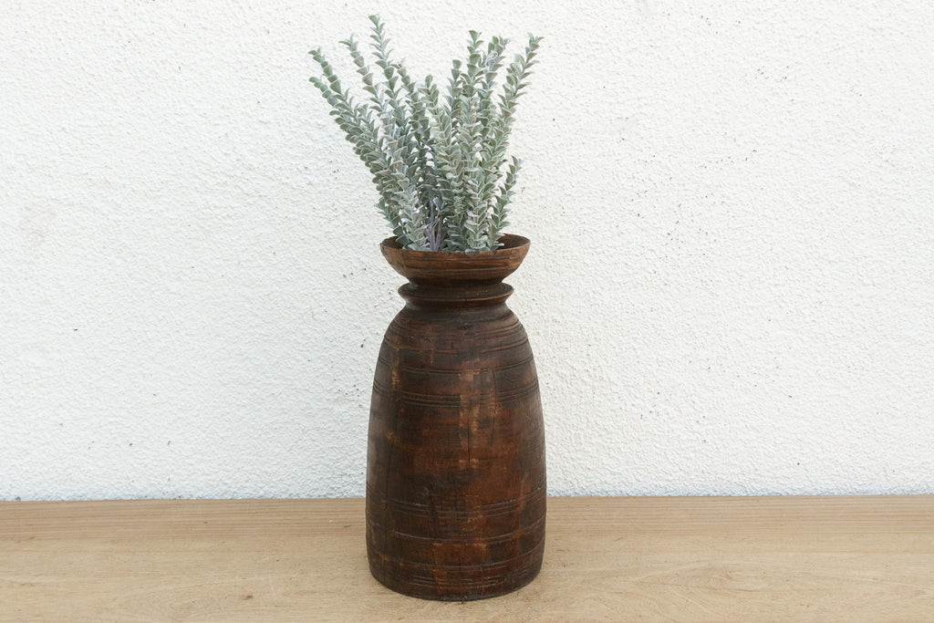 Antique Dark Wood Ghee Jar