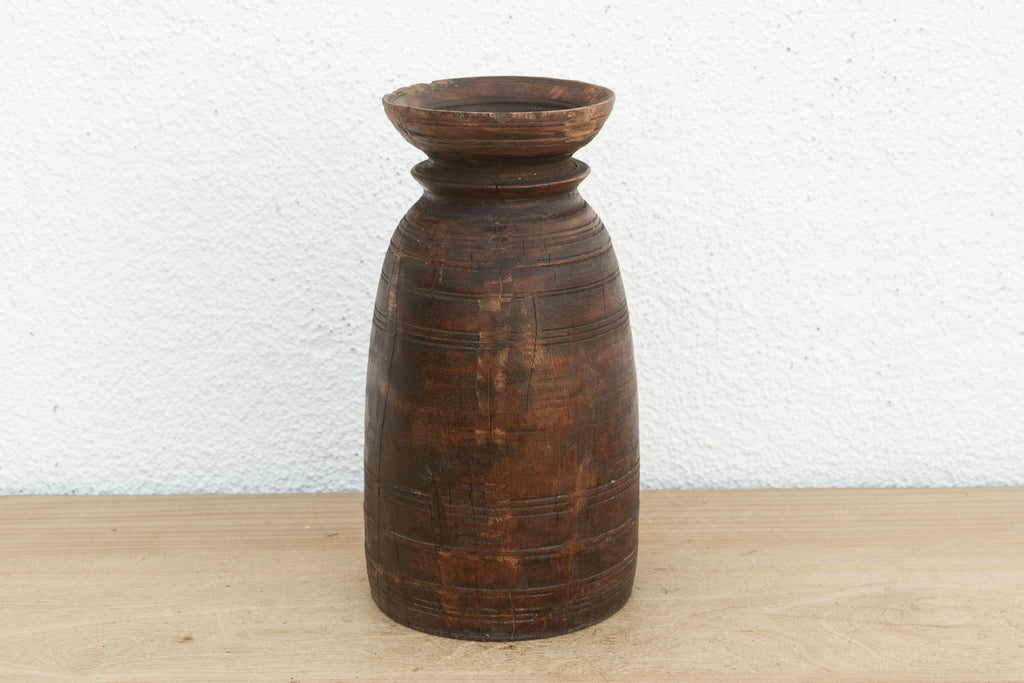 Antique Dark Wood Ghee Jar