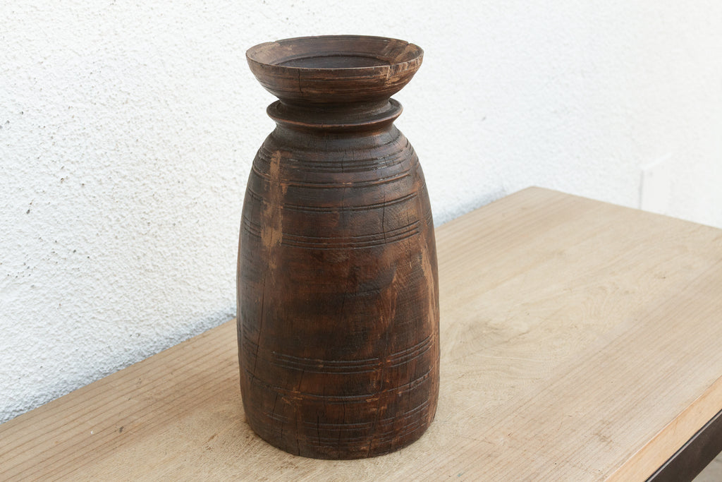 Antique Dark Wood Ghee Jar