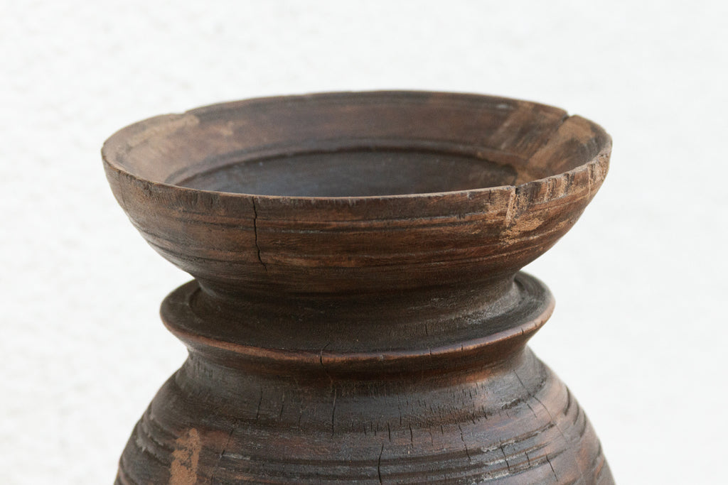 Antique Dark Wood Ghee Jar