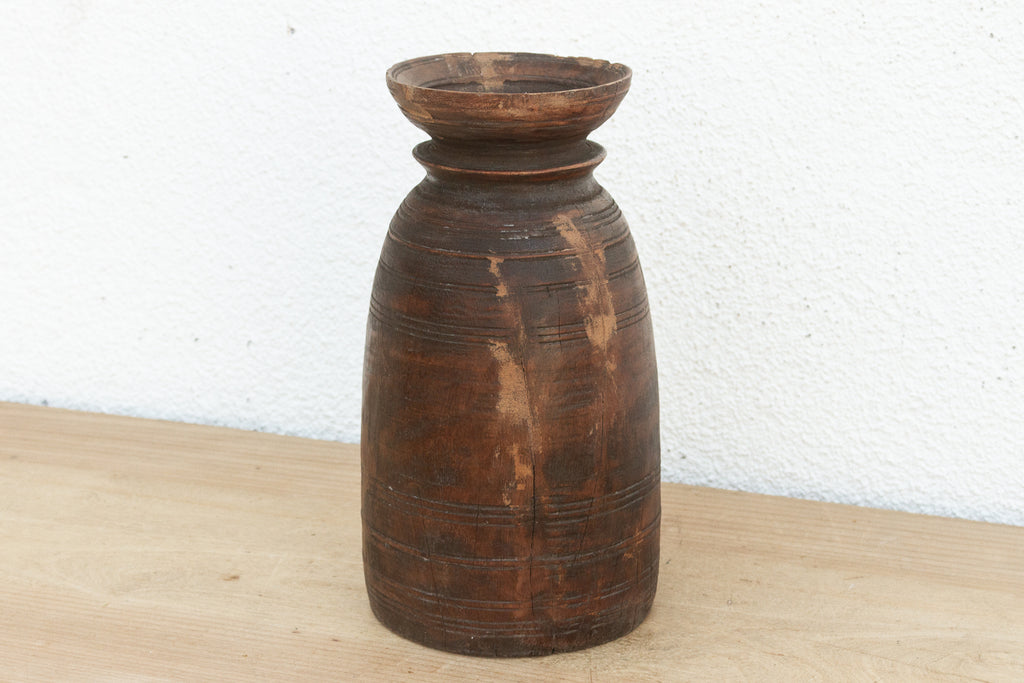 Antique Dark Wood Ghee Jar