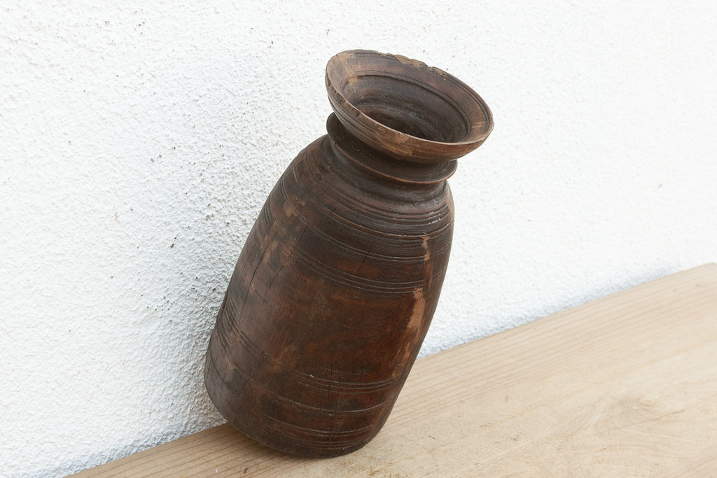 Antique Dark Wood Ghee Jar