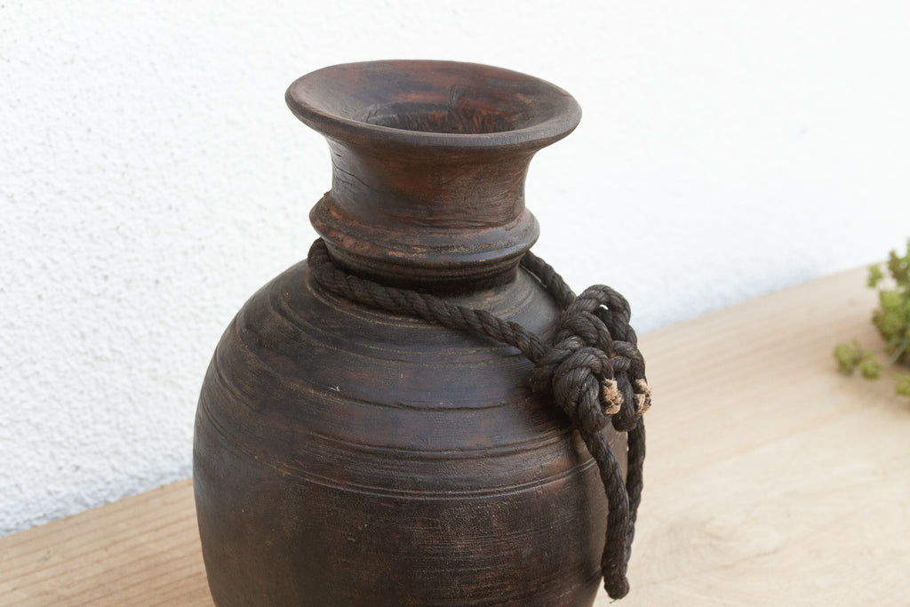 Antique Dark Ebonized Wood Jar