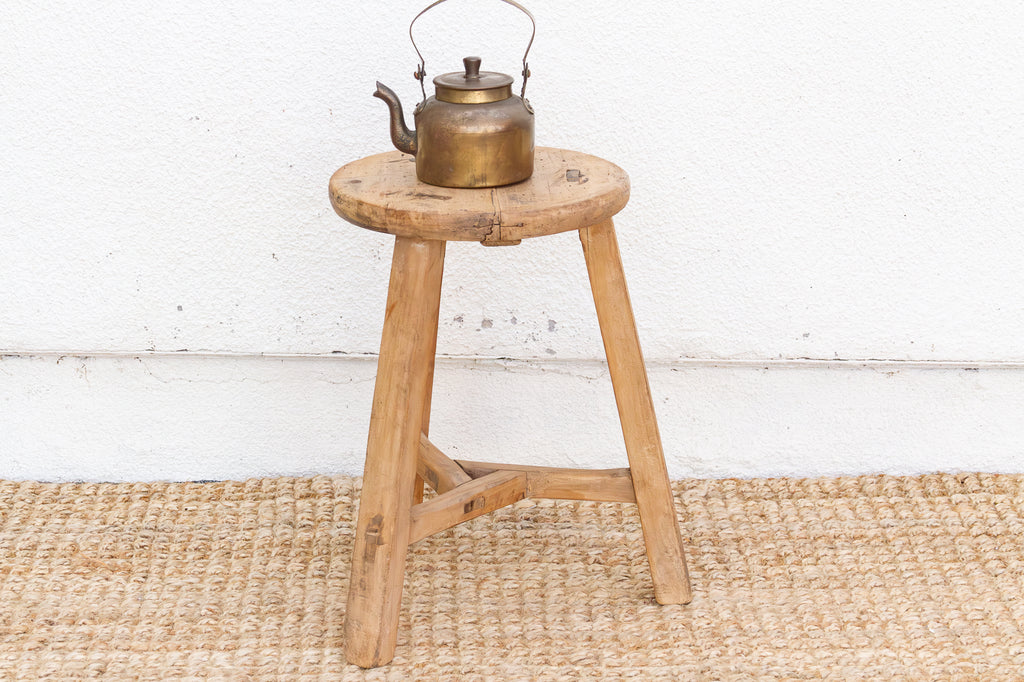 Bleached Wood Vintage Round Stool