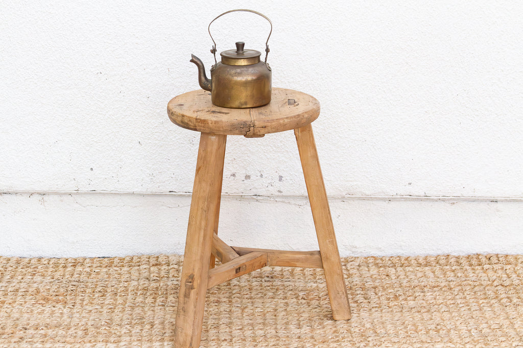 Bleached Wood Vintage Round Stool