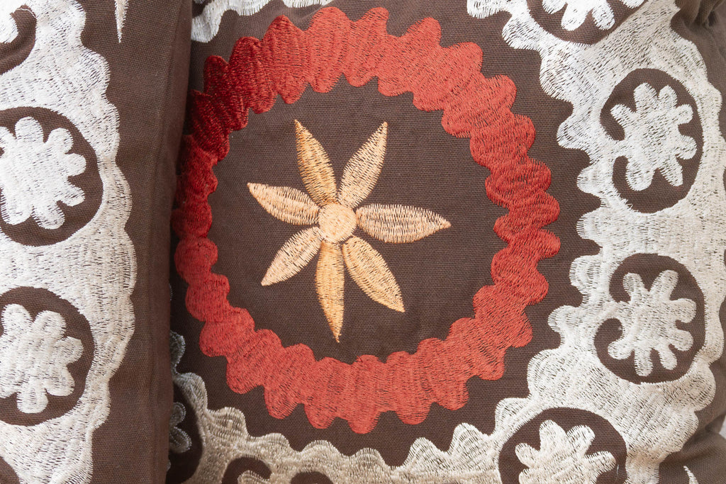 Pair of Embroidered Palmette Suzani Pillow Covers