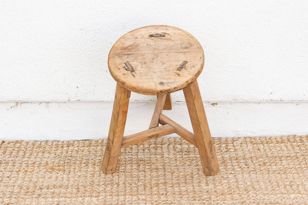 Bleached Wood Vintage Round Stool