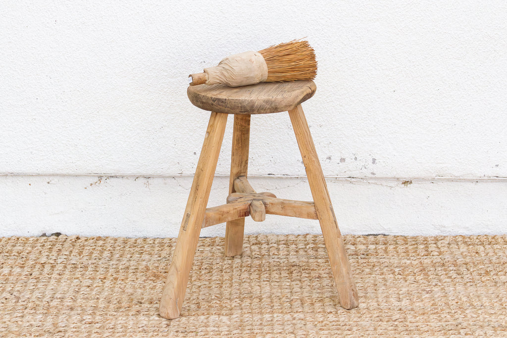Early 20th Century Rugged Wood Stool
