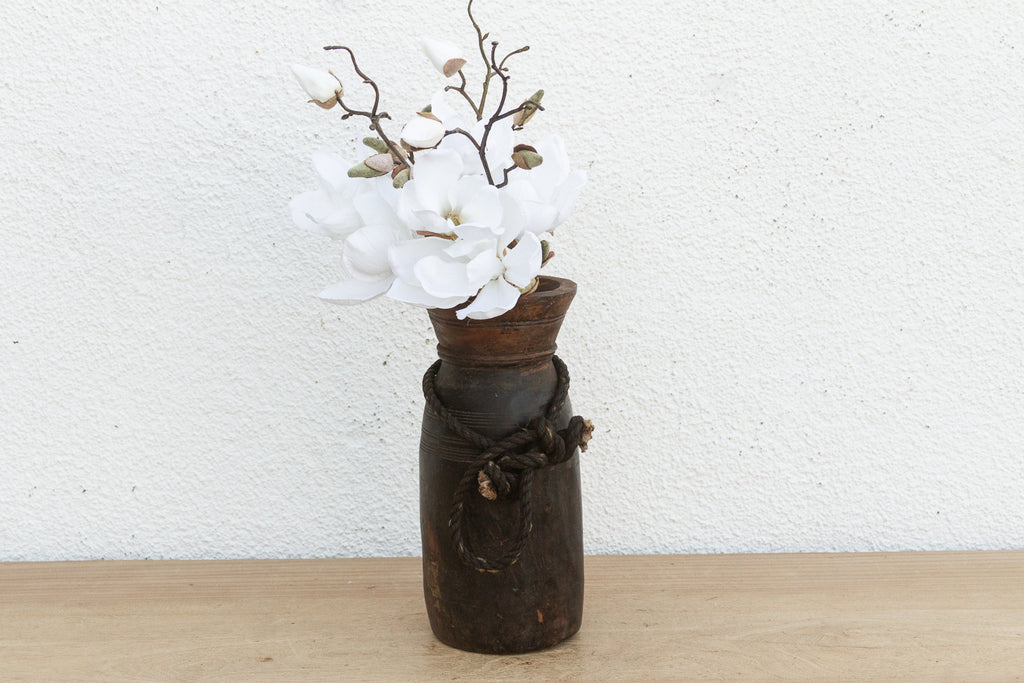 Antique Slim Patinated Wood Jar