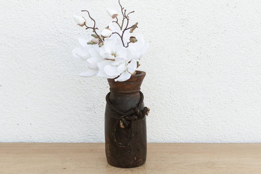 Antique Slim Patinated Wood Jar