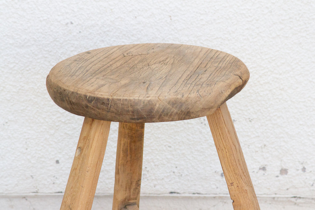 Early 20th Century Rugged Wood Stool