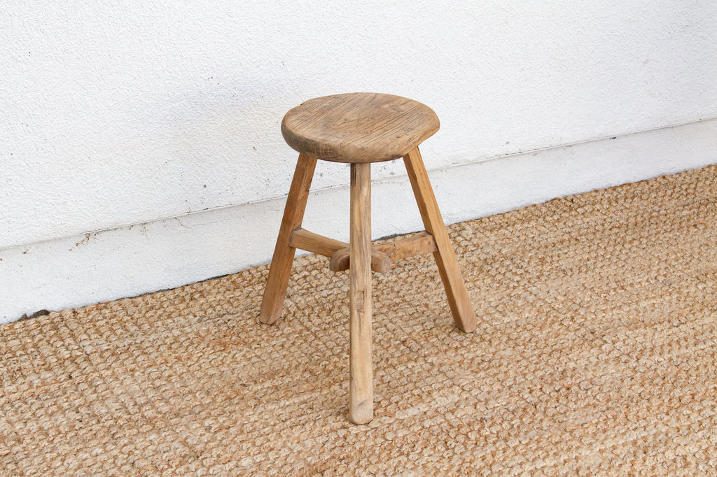 Early 20th Century Rugged Wood Stool